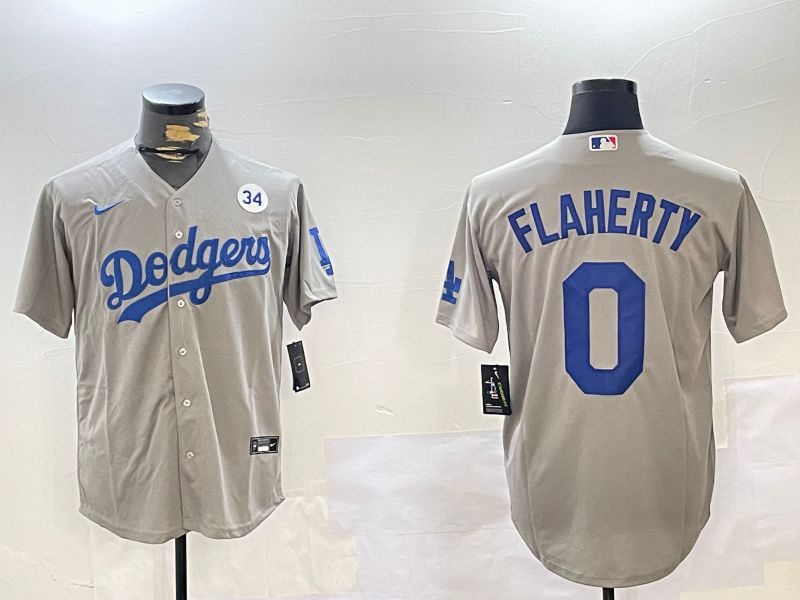 Men Los Angeles Dodgers #0 Flaherty Grey Game 2024 Nike MLB Jersey style 11201